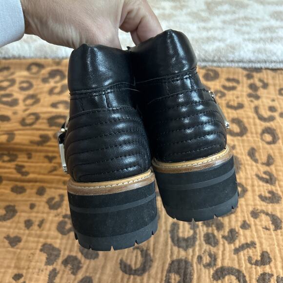 Marc Fisher Indre Leather Platform Lug Sole Hiker Boots Booties Black 6.5 Buckle - Picture 5 of 7